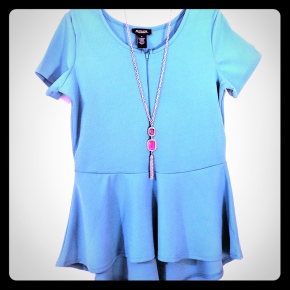 Rouge Collection Tops - Rouge Collection Skater Tunic Hi/Low Top Aqua 1X